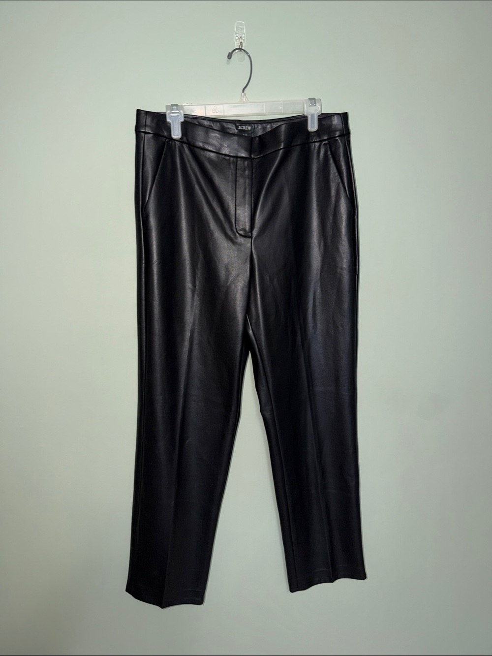 J.Crew Kate Black Faux Leather Straight Leg Pants Size 12